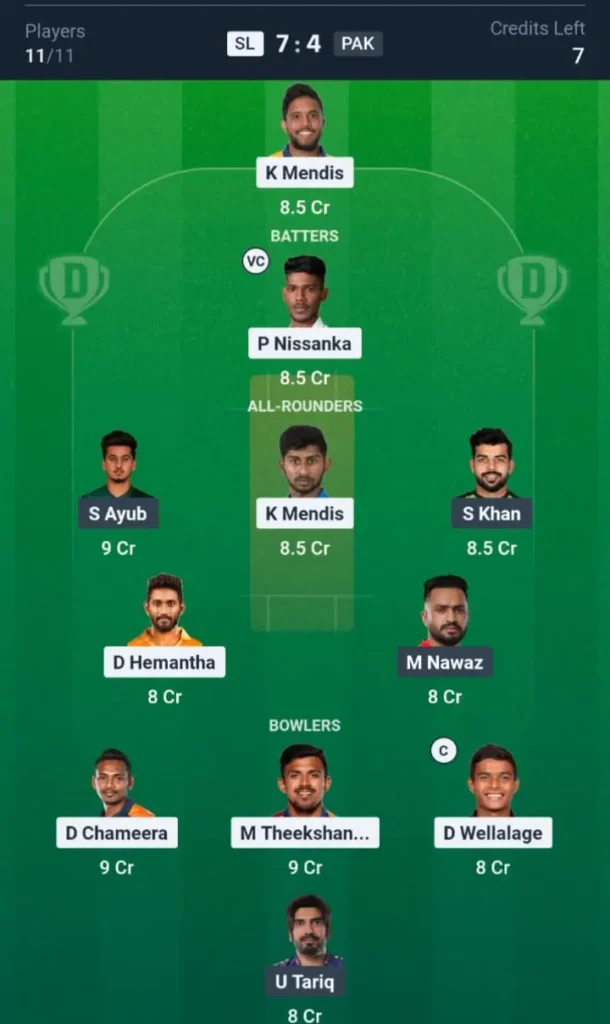 SL vs PAK Dream11 Prediction Small League Team