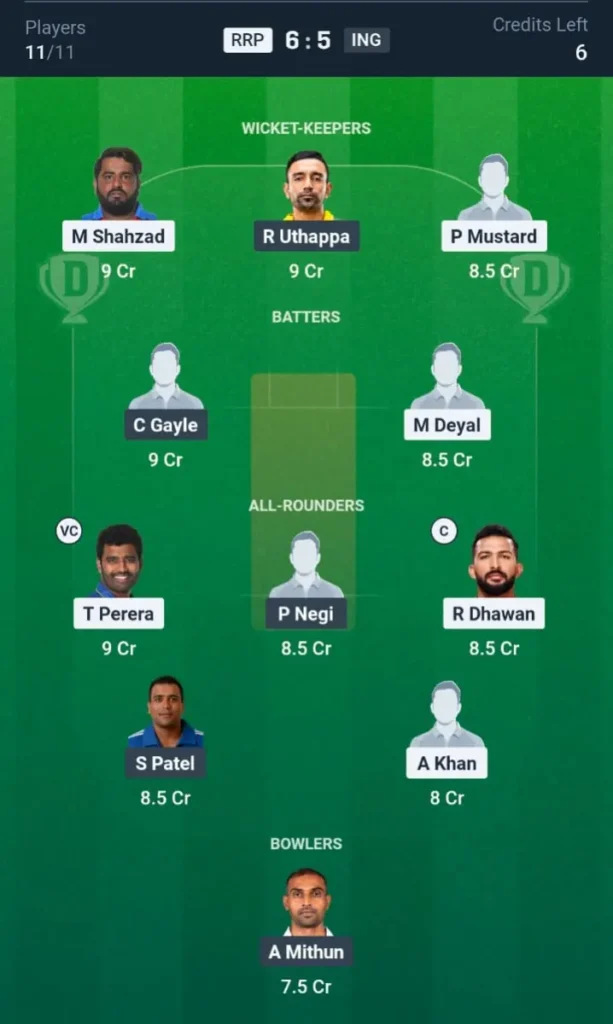 RRP vs ING Dream11 Prediction Grand League Team